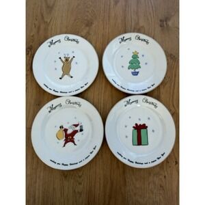 Merry Brite ~ "Merry Christmas" ~Set of 4 ~ 7½" PORCELAIN DESSERT / SALAD PLATES